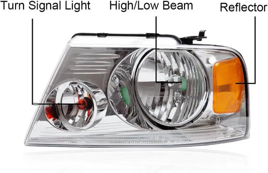 Front Headlights Assembly Headlamp, Compatible with 2004-2008 Ford F150/2006-2008 Lincoln Mark Lt bumper Headlamp, Chrome Housin