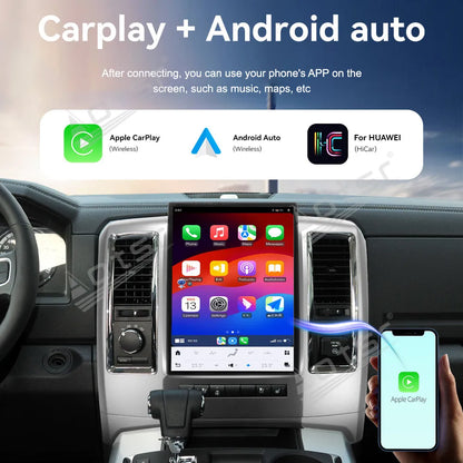 13.8 Inch Android 13 For Dodge RAM 1500 2008 - 2012 Tesla-style Car GPS Navi Multimedia Carplay Player Radio BT Stereo Head Unit