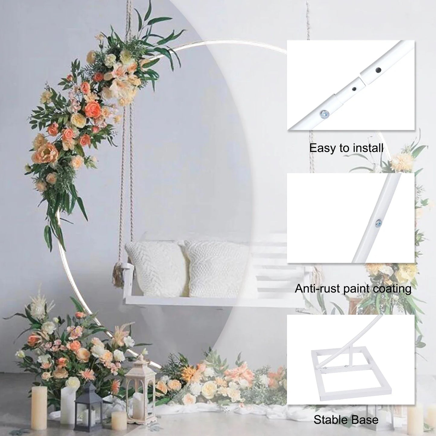 Round Wedding Arch Frame Circle Flower Balloon Archway Backdrop Stand Background Decoration