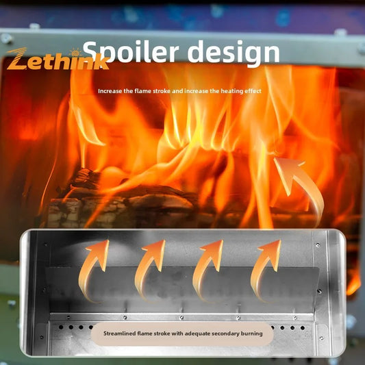 Camping Tent Stove Stainless Steel Smokeless Fireplace Secondary Burning Wood Stove Large Glass Window Firewood Heater