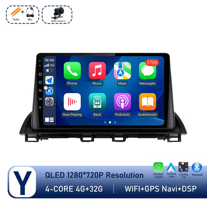Car Radio Stereo Player for Mazda 3 Axela 2013 - 2018 Android Auto Wireless Carplay WiFi BT GPS Navigation QLED Screen Head Unit