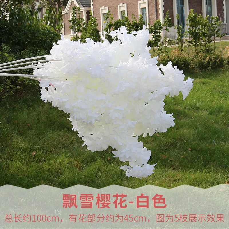 100pcs 90cm White Branch Snow Cherry Blossom Artificial Flower Home Living Room Decoration Wedding Outdoor Party Shooting Props