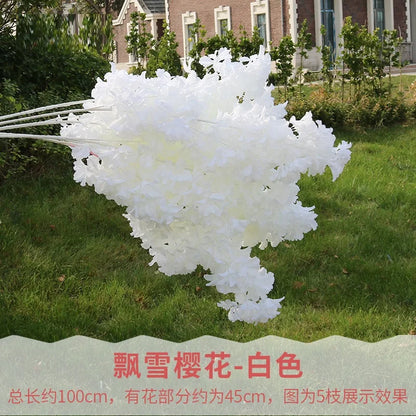 100pcs 90cm White Branch Snow Cherry Blossom Artificial Flower Home Living Room Decoration Wedding Outdoor Party Shooting Props