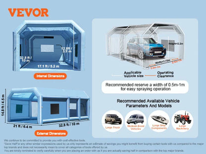 VEVOR Inflatable Paint Booth Inflatable Spray Booth with Powerful Blowers and Air Filter System Portable Car Paint Booth