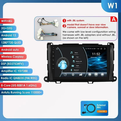Hizpo For Toyota Sienna XL30 2010-2014 Car Radio Multimedia Video Player Navigation Stereo GPS Android Auto Carplay 8G+128GB RDS
