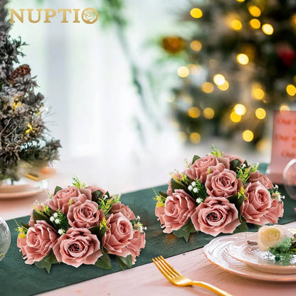 Artificial Flower Centrepieces for Tables - 10 Pcs Dusty Rose Fake Flowers Roses Balls 9.5in Diameter - Silk Faux Rose Arrangeme