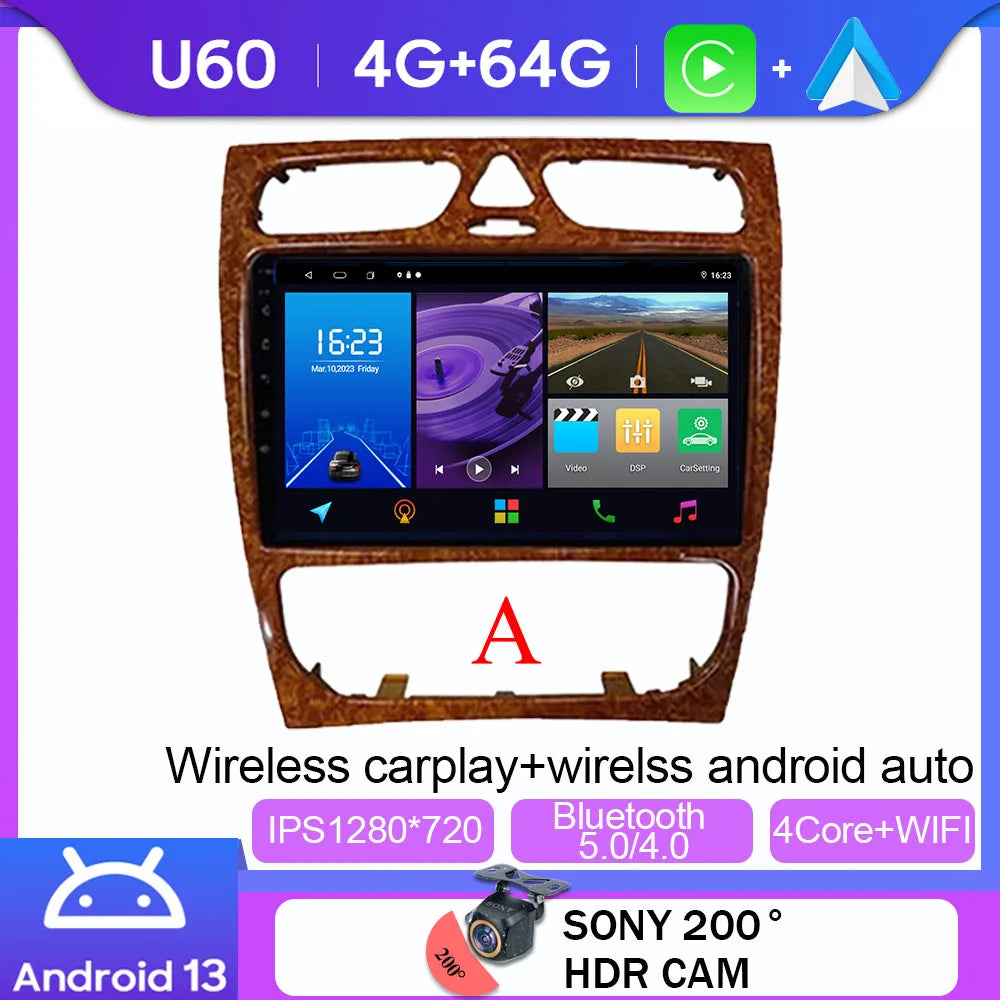 Android 14 wifi+4G Carplay BT Car Radio For Benz W203 W209 C180 C200 C220 C230 2004-2011 Navigation GPS Video Player Multimedia