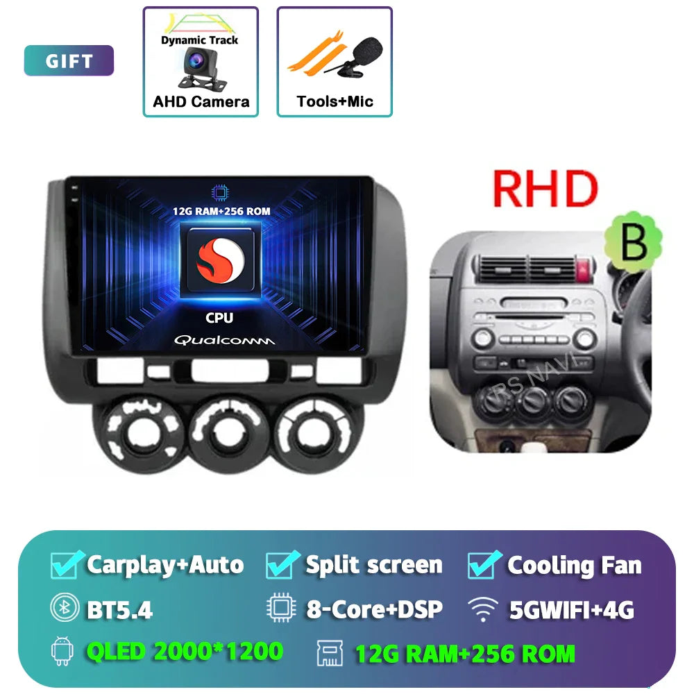 Android 14 For Honda Jazz 1 GD 2001 - 2008 Fit 2001-2009 2K QLED Stereo Car Radio Multimedia Video Player GPS 4G CarPlay
