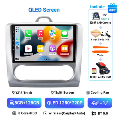 Android 13 Wireless CarPlay Auto For Ford Focus 2 3 Mk2 Mk3 2004-2011 4G+WIFI Car Radio Multimedia Stereo Player GPS 360 Camera