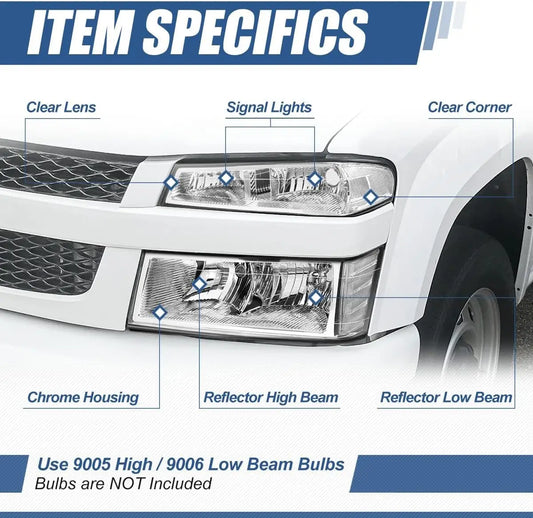 Headlights Assembly Compatible with 2004-2012 Chevy Colorado GMC Canyon, 2006 Isuzu i-290 i-370 2007-2008 i-280 i-350, 4Pcs Halo