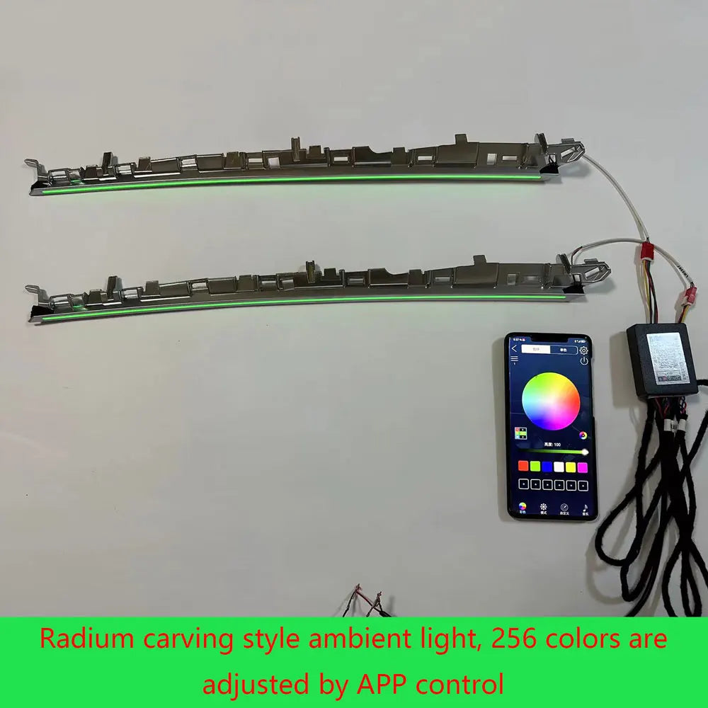 For Tesla Model 3 / Y 256 color center dashboard radium engraving style LED ambient light app control adjustment ambient light