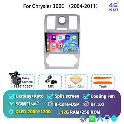Android 15 For Chrysler 300C 2004-2011 Auto Carplay Car Radio Navigation GPS Video Multimedia Player 360 Camera 4G WIFI DSP