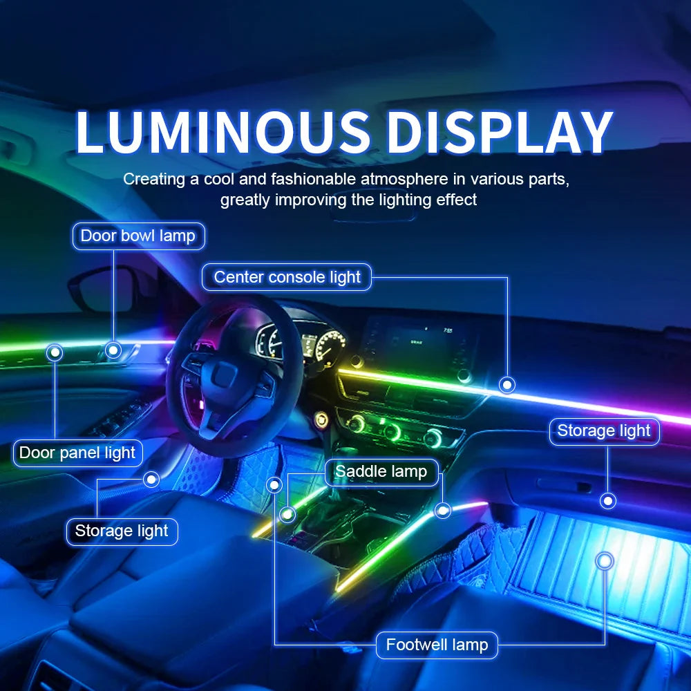 18/22 in 1 Car Hidden Ambient Light Backlight Dual Zone RGB Symphony Acrylic Strips Matt Black Interior Car Ambient Lamp APP 12V