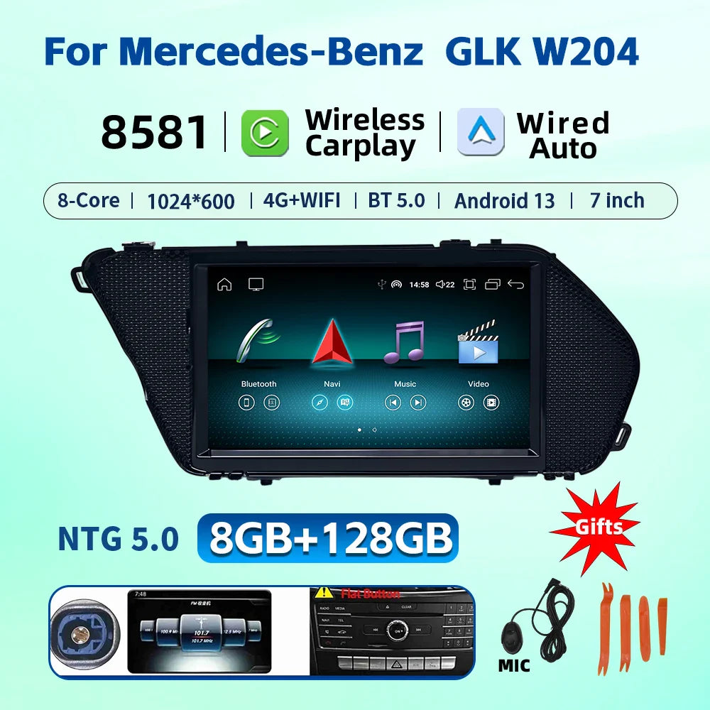 7 Inch Carplay Android 13 Auto Car Intelligent Systems For Mercedes Benz E Class W212 A207 X204 DSP Stereo Touch Screen