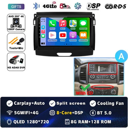 Android 15 Car Radio Stereo QLED Screen For Ford Ranger 2015 2016 2017 2018 2019-2022 GPS Multimedia Carplay Autoradio Head unit