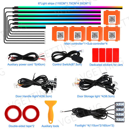 18in1 Car LED Ambient Lights Full Color Streamer Multicolour Interior Acrylic Strip Atmosphere Light APP Control RGB 64 Color