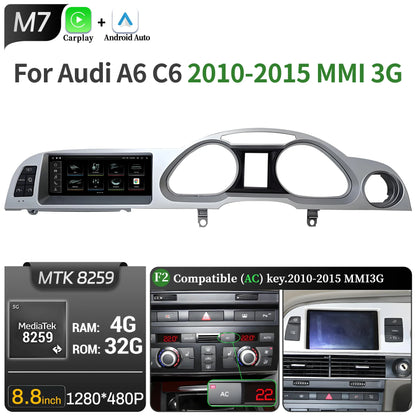 8.8 inch Right Hand Drive Android 14 For Audi A6 C6 2005-2011 Car Radio Wireless BT Carplay Qualcomm Snapdragon 680 Touch Screen