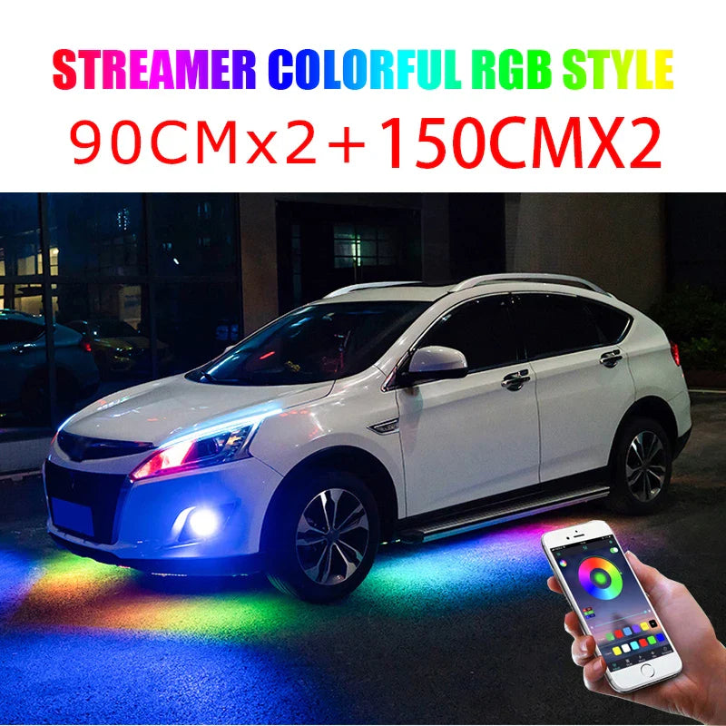RGB Multicolor Flexible Flowing Car LED Light Underglow Underbody Waterproof Automobile Chassi Neon Atmosphere Light
