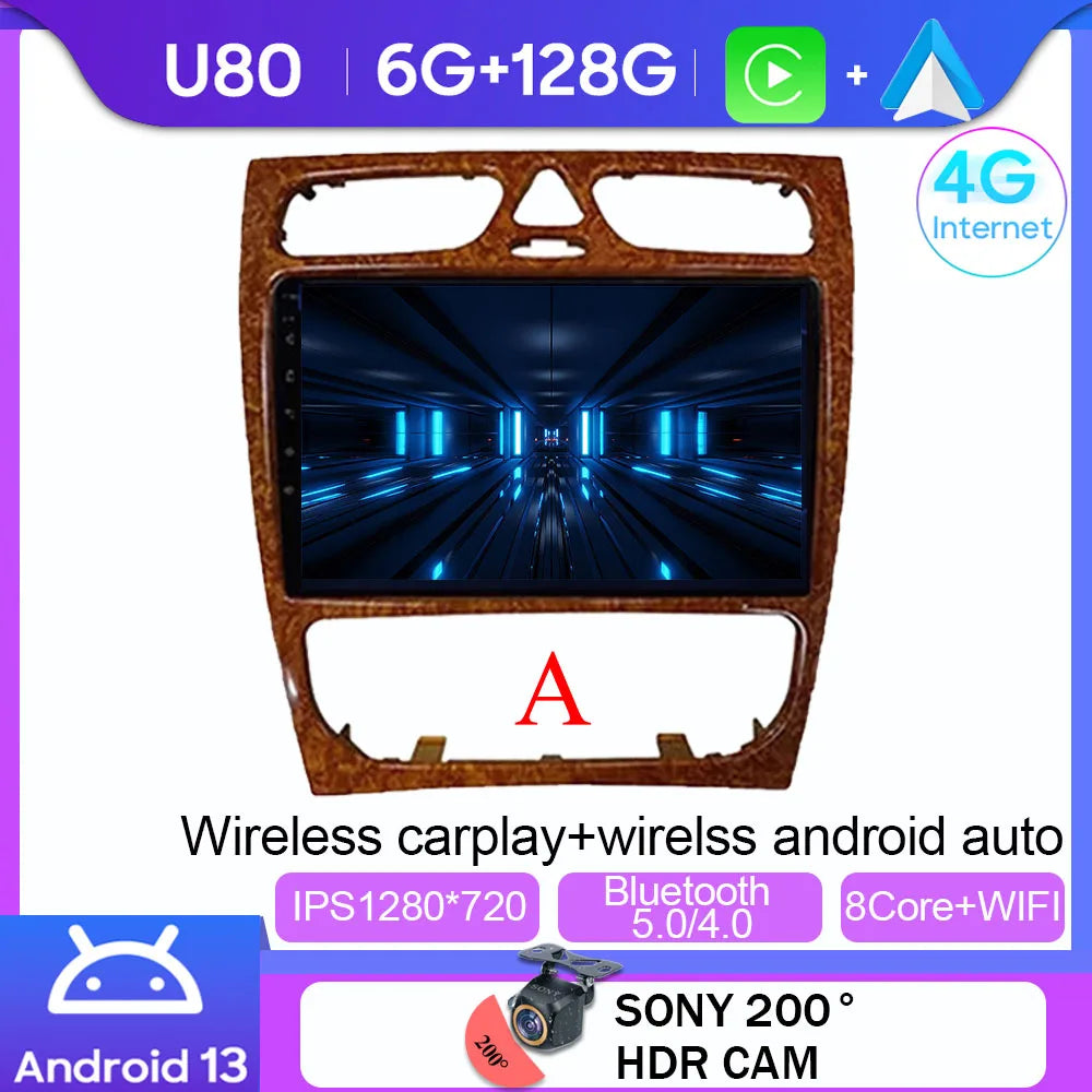 Android 14 wifi+4G Carplay BT Car Radio For Benz W203 W209 C180 C200 C220 C230 2004-2011 Navigation GPS Video Player Multimedia