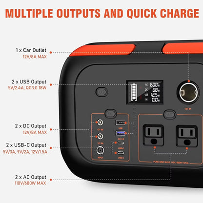 Portable Power Station 600W Outdoor Charging Solar Generator 135200mAh for Mobile Phone Laptop Camping