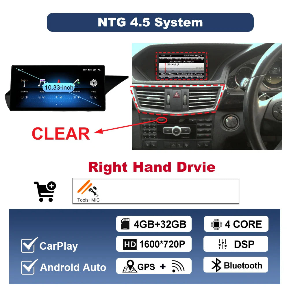 Wireless Carplay Android 14 for Mercedes Benz E Class W212 2009 - 2015 Car Radio Player Video DSP Stereo Touch Screen 4G WiFi BT