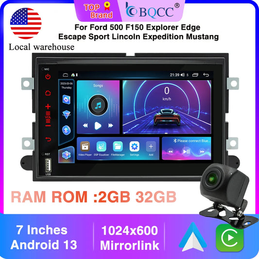 BQCC 7" Android 13 Mirrorlink 2GB 32GB Carplay WIFI GPS for Ford 500 F150 Explorer Edge Escape Sport Lincoln Expedition Mustang