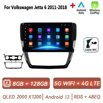 Car Radio for VW Volkswagen Jetta 6 2011-2018 Multimedia 2 Din Android 14 Video Player Navigation GPS DSP Carplay BT Head Unit
