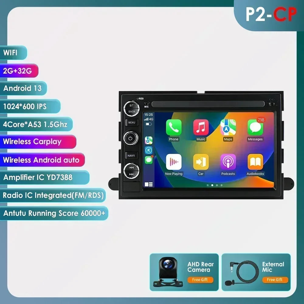 Hizpo Android 13 2 Din GPS Multimedia Player For  Ford 500 F150 Explorer Edge Escape Sport Lincoln Expedition Mustang Car Radio