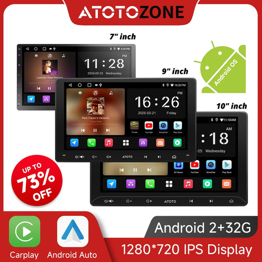 ATOTOZONE 7/9/10 Inch Android Car Stereo Double Din 1280x720IPS Touchscreen FM GPS WiFi Wireless CarPlay/Android Auto AHD Camera