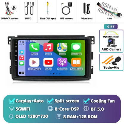Android 14 Carplay Car Radio Multimedia For Mercedes-Benz Smart Fortwo 451 2005 - 2010 Head Unit GPS Navigation Video DVD Stereo