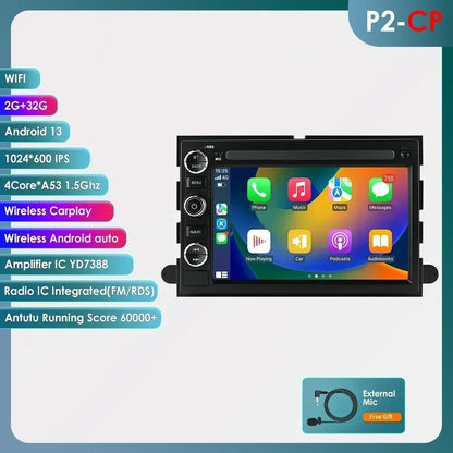 Hizpo Android 13 2 Din GPS Multimedia Player For  Ford 500 F150 Explorer Edge Escape Sport Lincoln Expedition Mustang Car Radio