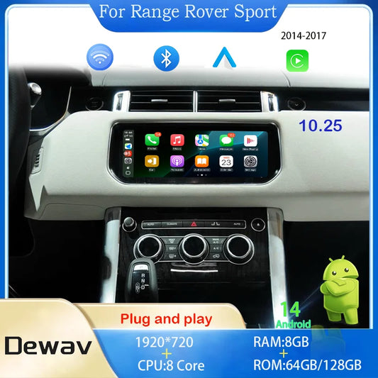10.25inch Android 14 For Range Rover sport L494 Multimedia Player Radio Carplay auto retains the original feature menu AC Panel