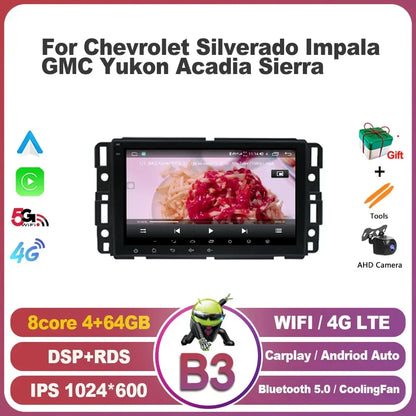 Stereo 2 Din Screen  Android 13  For Chevrolet Silverado Impala GMC Yukon Acadia Sierra Radio Multimedia Wireless