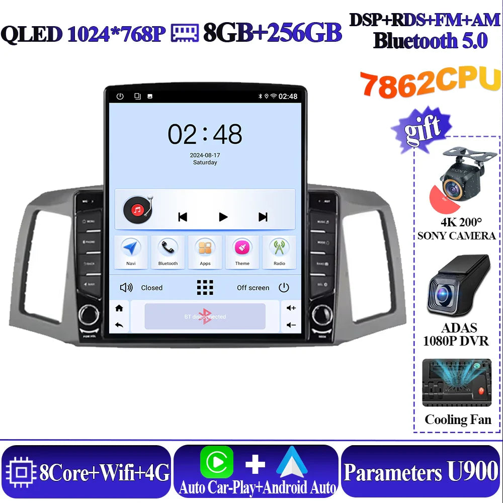 For JEEP Grand Cherokee WK 2004 2005 2006 2007 Tesla Type Car Radio Android 14 GPS Carplay Multimedia Player Navigation Stereo