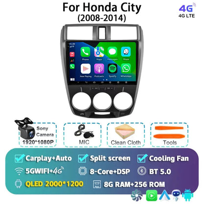 Android 14 Carplay Auto GPS For Honda City 2008 2009 2010 - 2014 Car Radio DSP Multimedia WIFI+4G Head Unit Video Stereo Player