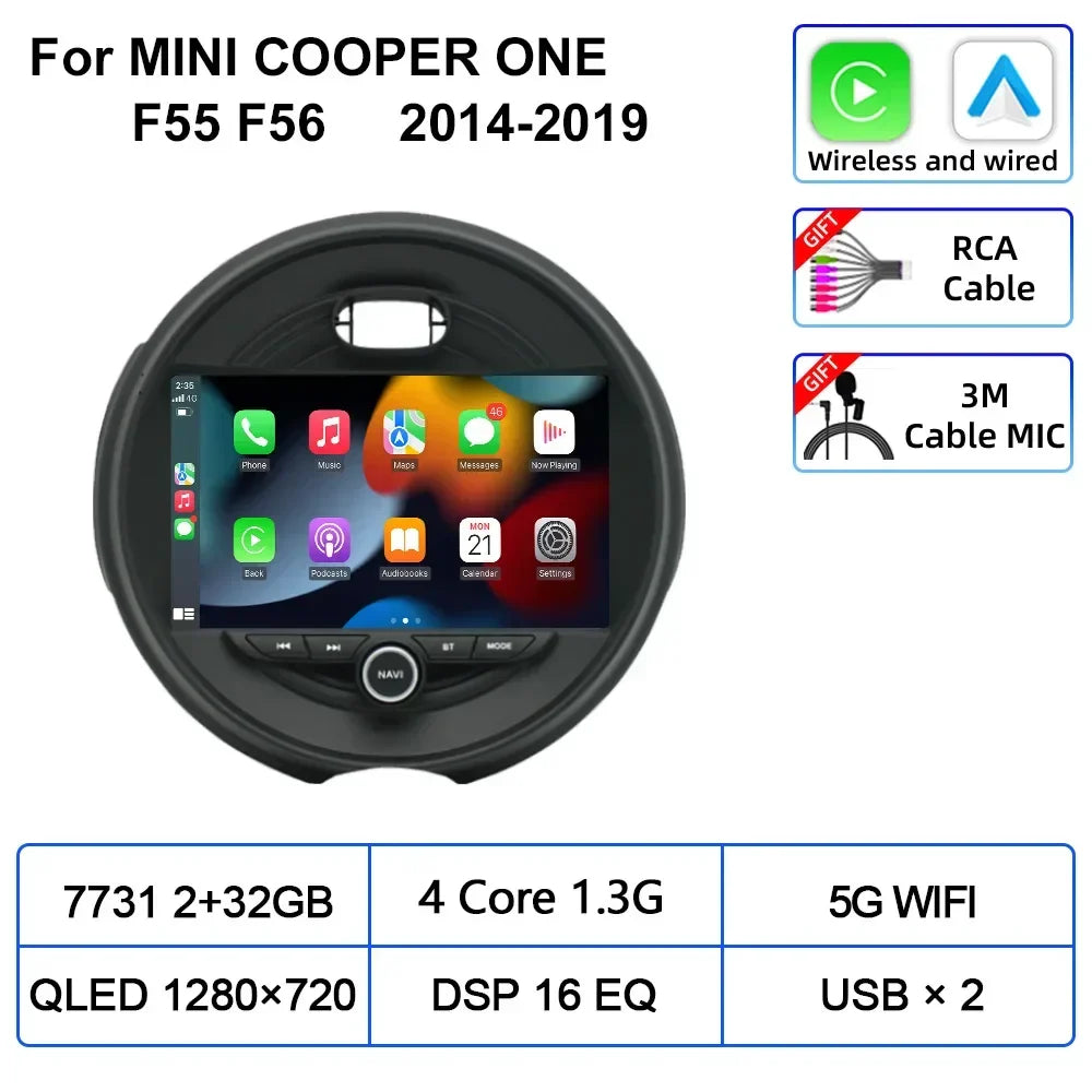 For MINI COOPER ONE S F55 F56 2014-2019 Car Multimedia Carplay Android Auto GPS Navigation Radio stereo Video Palyer Head Unit
