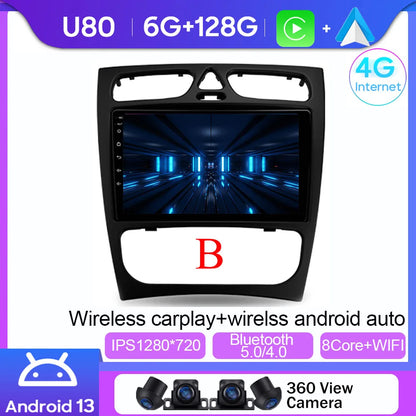 Android 14 wifi+4G Carplay BT Car Radio For Benz W203 W209 C180 C200 C220 C230 2004-2011 Navigation GPS Video Player Multimedia