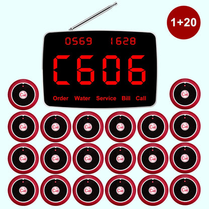 Wireless Waiter pager System Restaurant Smart Voice Broadcast 20 Call Buttons for Bar, Office, Cafe, and Customer Service Bell