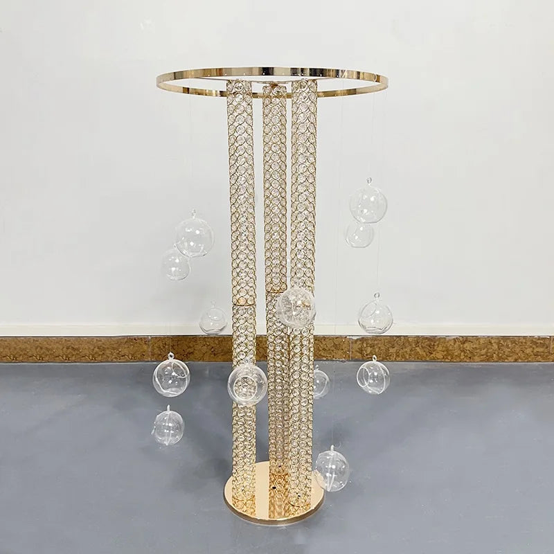 Metal Flower Stand Centerpiece with Hanging Ball Round Gold Wedding Table Centerpiece for Wedding Valentine's Day Decoration