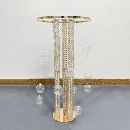Metal Flower Stand Centerpiece with Hanging Ball Round Gold Wedding Table Centerpiece for Wedding Valentine's Day Decoration