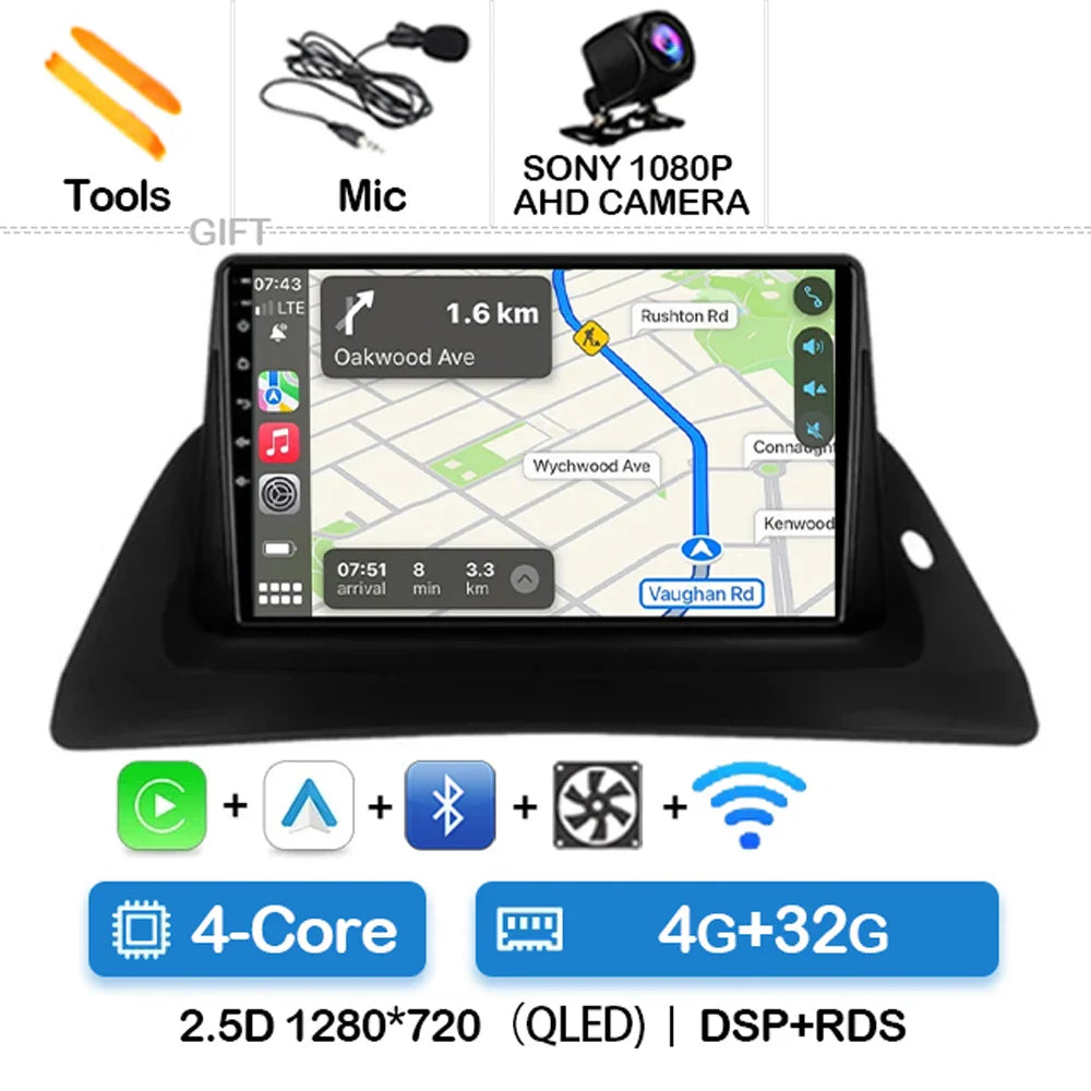 Android 14 Wireless Carplay Auto For Renault Kangoo 2 2009 - 2018 Car Radio Multimedia Stereo Video Player QLED GPS NAVI 4G WIFI