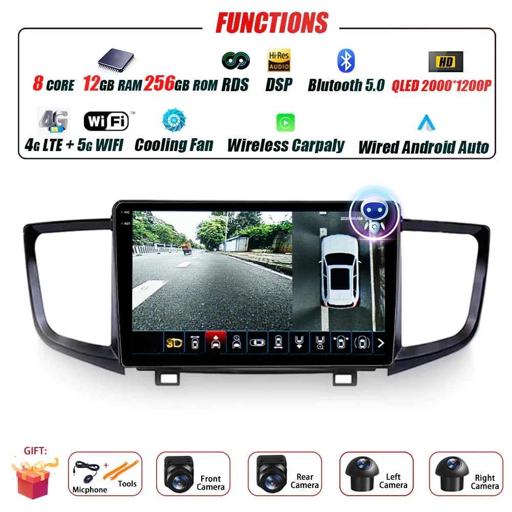 Car Radio Carplay For Honda Pilot 2016 - 2019 GPS Navigation Android Auto Stereo Multimedia Player 5G Wifi Screen BT RDS
