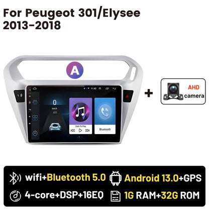 Wireless CarPlay Android Auto Car Bluetooth Radio For Peugeot 301 Citroen Elysee 2013-2018 2Din Android 14 DSP GPS FM Autoradio