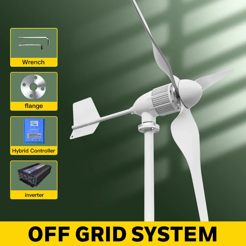 5000w 2kw Horizontal Wind Turbine Generator 96V 48V 24V Free Energy Magnetic Dynamo Strong Power 220v Inverter Output For Home power tools