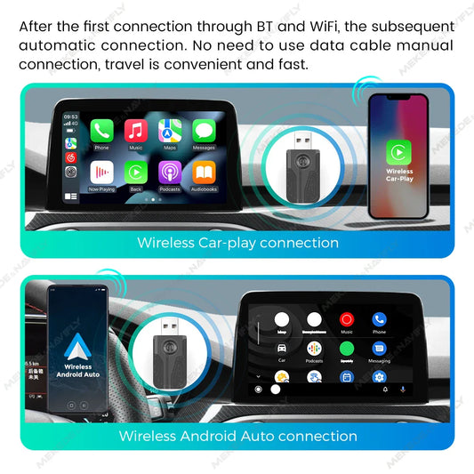 NaviFly Android Auto Carplay Adapter Wired To Wireless For Lincoln Toyota Honda Hyundai KIA Nissan Acura Buick Citroen Audi DS