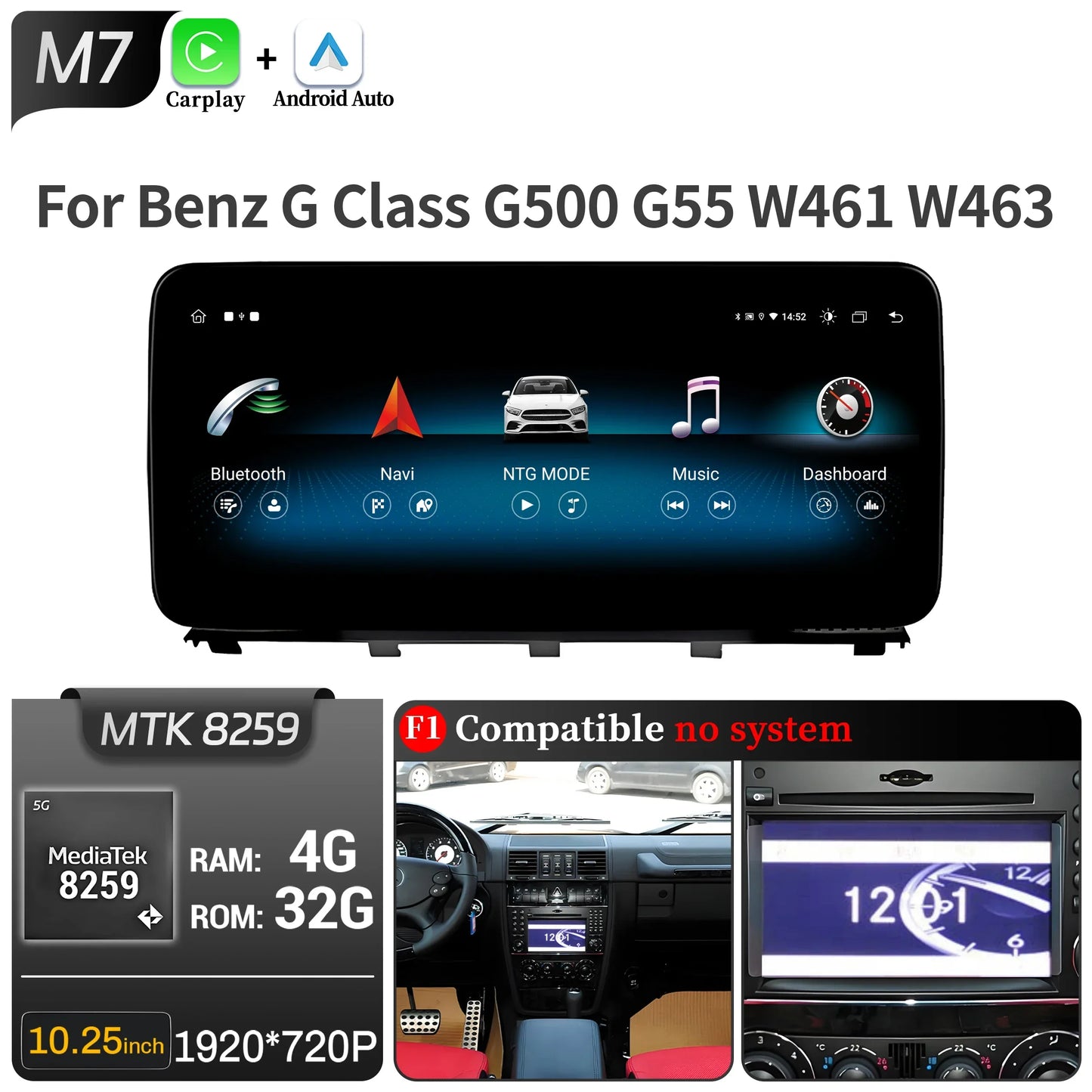 Car Radio For Mercedes Benz G Class G500 G55 W461 W463 2008-2015 Android 14 Wireless BT Carplay Snapdragon 680 Head Unit Screen