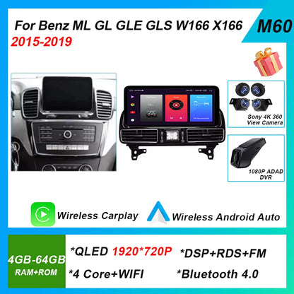 Android 14 Radio For Mercedes Benz ML GL GLE GLS W166 X166 2012-2019 12.3” 4.5NTG 5.0NTG Car Raido Multimedia Video Player GPS