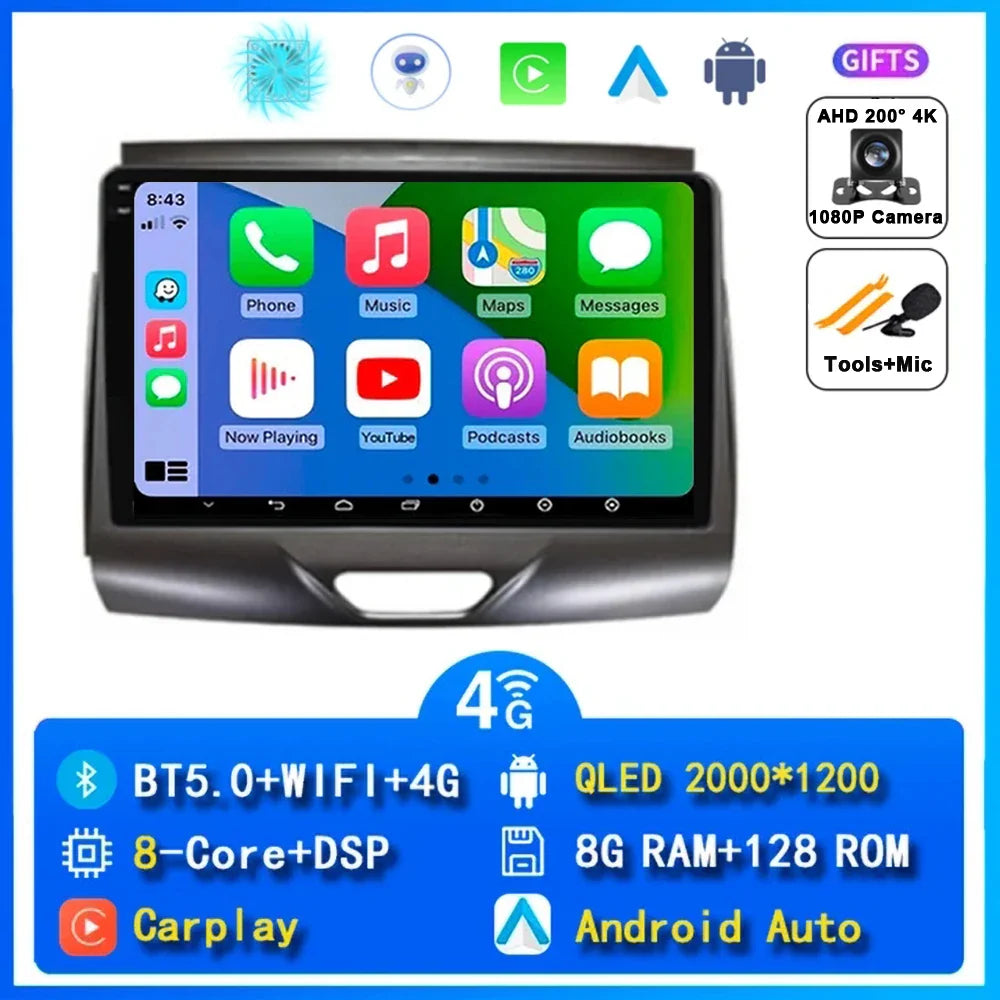 Android 15 Car Radio Stereo QLED Screen For Ford Ranger 2015 2016 2017 2018 2019 2020 GPS Multimedia Carplay Autoradio Head unit