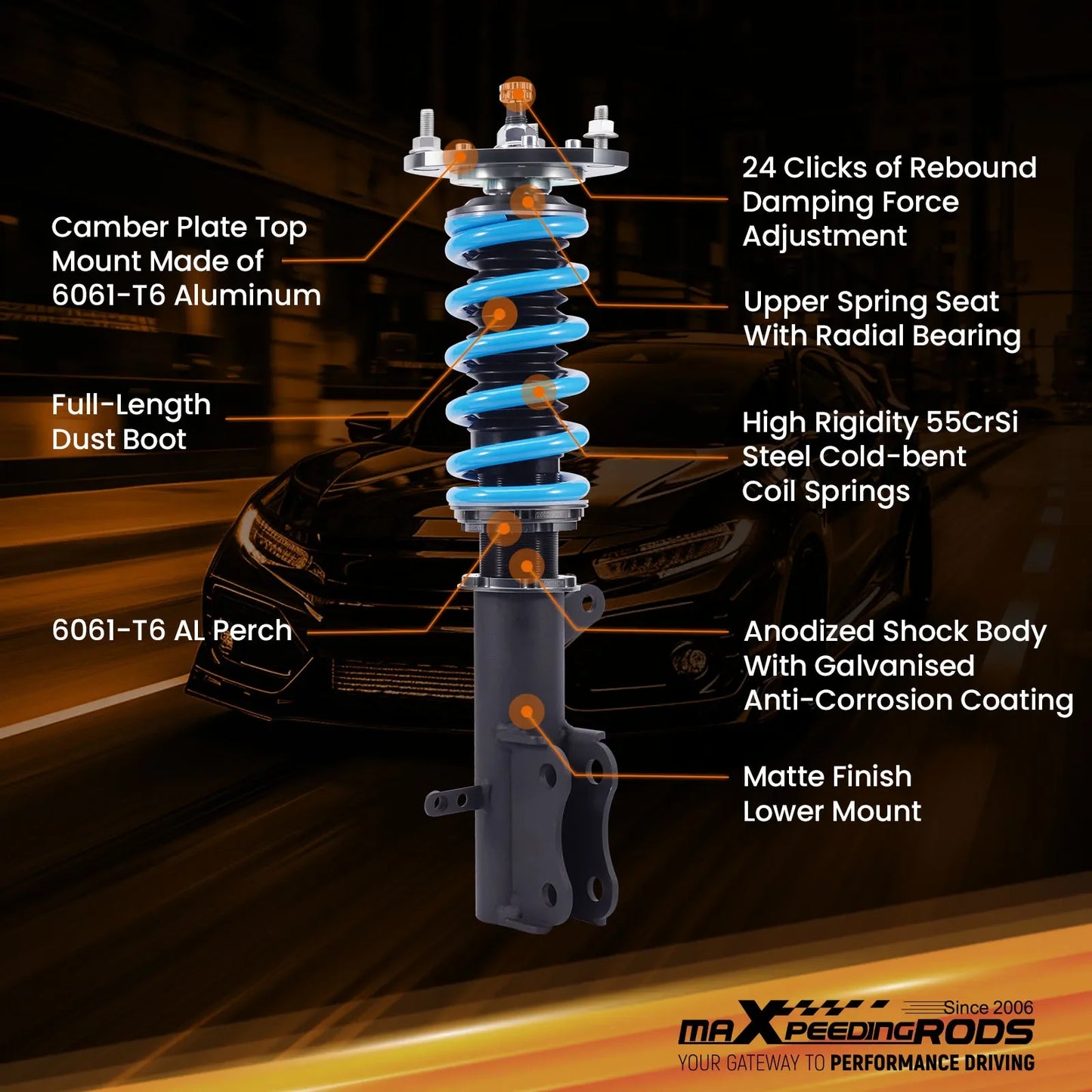 24 Levels Damper Coilover Struts Kit For Dodge Caliber 07-12 Jeep Compass 08-17