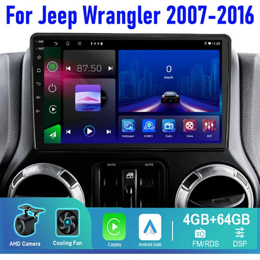 10'' For Jeep Wrangler 2007-2016 Car Radio Head Unit Wireless Carplay Apple Android 13 Auto Intelligent System GPS Navi 4-64GB
